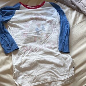 47 Patriots White Baseball Tee with Blue Sleeves and Red Neck